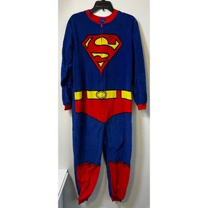 Superman Fleece One Piece Pajamas Jumpsuit Adult Medium Blue Red Yellow Cosplay - Picture 1 of 6