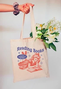 Reading Books Tote Bag, Retro Woman Tote Bag, 100% Cotton Tote Bag - Picture 1 of 8