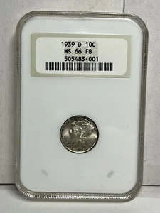 1939-D Mercury Dime NGC graded MS 66 FB Full Bands Silver Coin 10 Cents MS66!!! - Picture 1 of 4