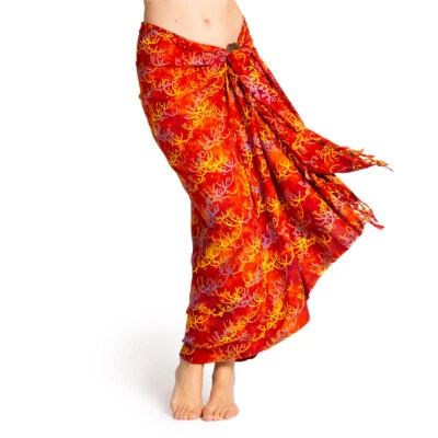 PANASIAM Sarong orangefarbene batik- Designs, Strandtuch Pareo handgemacht Schal - Bild 1 von 2