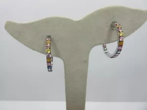 Sterling SILVER round multi color CZ women hoop earring 925 PJC - Picture 1 of 8