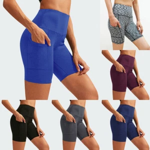 Women's High Waist Yoga Shorts with Pockets Tummy Control Gym Workout Hot Pants - Picture 1 of 28
