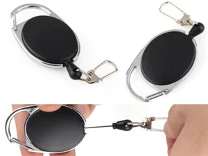 Llavero retráctil negro carrete cable retroceso cinturón anillo insignia soporte exterior - Imagen 1 de 4