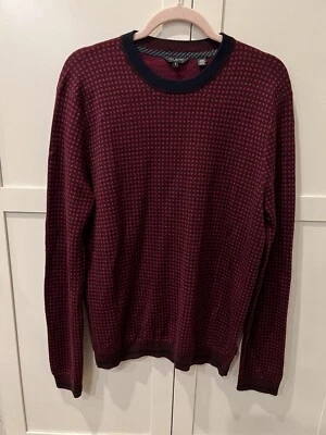 Ted Baker Mens Sweater Mens 5  Maroon Patterned  Knit  Long Sleeve Wool Blend - Image 1 of 4