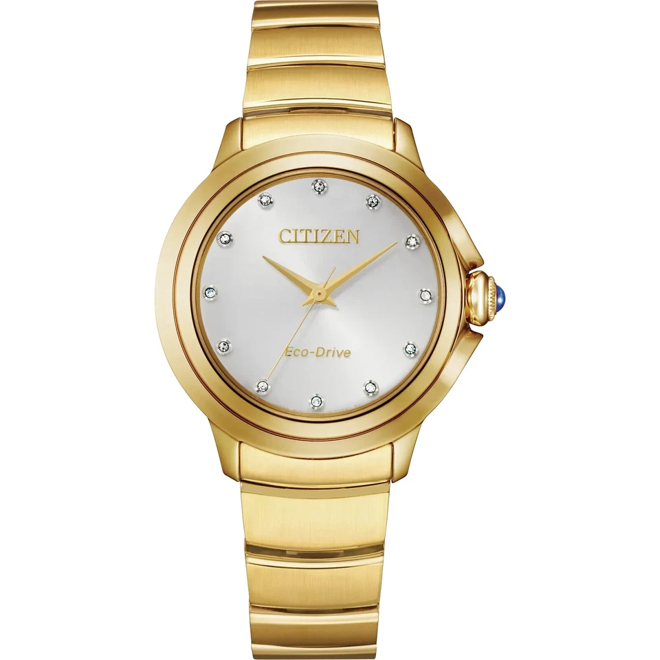 Citizen Eco-Drive Womens Diamond Accents Gold Bracelet Watch 32MM EM0952-55A