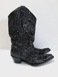 Corral Boots 7 M Black Goat Leather Sequins Cowboy Western A1070 j - Picture 1 of 8