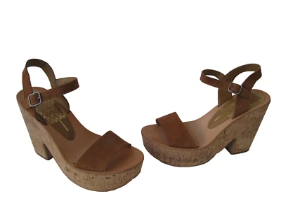 DOLCE VITA MARRÓN GAMUZA CUERO CORCHO 1.5" PLATAFORMA 4.5" TACONES MUJER US 8.5 LO ÚLTIMO  Foto 1 de 4