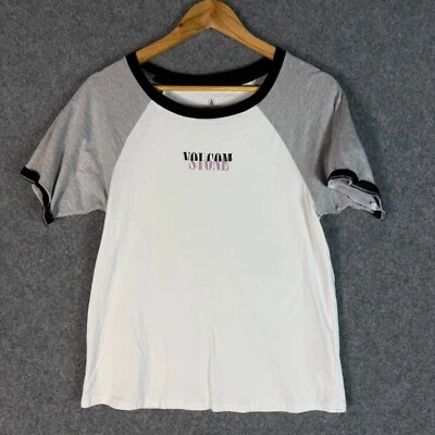 Volcom Stone T Shirt Womens Small White Grey Short Sleeve Raglan Casual Cotton - Image 1 of 4