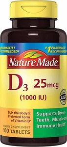 Nature Made Vitamin D3 25mcg 1000 IU Supplement Immune Support 100ct Pack of 3 - Picture 1 of 8