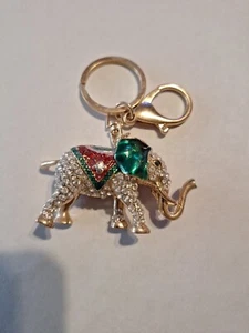 Funkelnder Schlüsselanhänger Ring Geldbeutelanhänger grün Elefant Kristalle Strass NEU - Bild 1 von 3