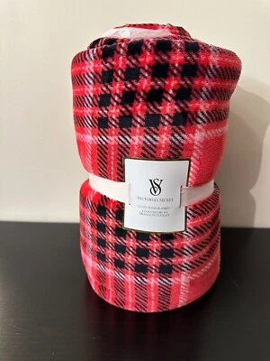 NUEVO CON ETIQUETAS Victoria's Secret Peluche Sherpa Acogedora Manta de Vellón Roja a Cuadros Vacaciones🎁 Foto 1 de 3