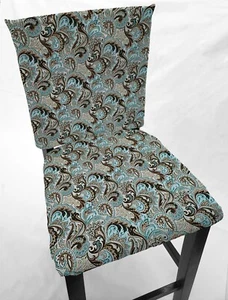 Fundas traseras o fundas de asiento para silla de comedor de cachemira marrón y verde azulado - Imagen 1 de 10