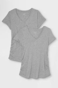 Ingrid & Isabel 2 Pk SIZE XL GRAY Short Sleeve V-Neck Maternity NEW IN PACKAGE - Picture 1 of 4