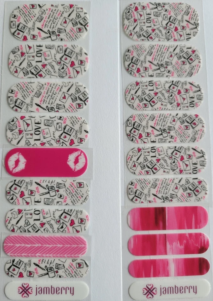 Лот из 2 оберток для ногтей Jamberry на заказ смешанные половинки листов мани ~ розовые любовные письма - Изображение 1 из 1