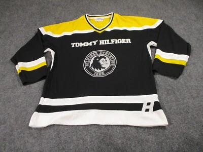 Camiseta deportiva de hockey Tommy Hilfiger para hombre grande negra amarilla poliéster Y2K* Foto 1 de 4