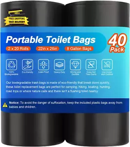 80 Portable Toilet Bags, Camping Toilet Bags, Biodegradable Porta Potty Bags, Th - Picture 1 of 6