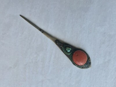 19th Century Chinese/ Mongolian Silver Hair Pin With Coral Bead  - Image 1 of 4