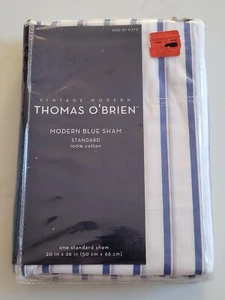 2005 Thomas O'Brien Striped Modern Blue Standard Cotton Sham - 20" x 26" New NIP - Picture 1 of 4