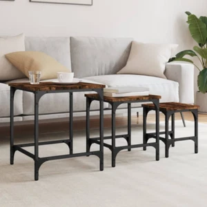 Set of 3 Silver Frame Nesting Coffee Tables – Industrial Wood for Modern Spaces - Picture 1 of 8