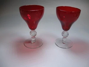 2 Vintage Golf Ball Stem Glasses Ruby Red 5" - Picture 1 of 5