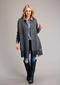 Stetson Womens Heather Fringe Grey Wool Blend Cardigan Sweater - Picture 1 of 2