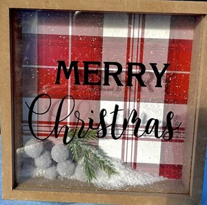 christmas decorations (L 6”X W 1.5” X H6”) Front plate glass. Wooden style Frame - Picture 1 of 1