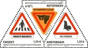fsat 2025 taaf antarctic Triptych Road signs birds seal manchot animals ms3v mnh - Picture 1 of 1