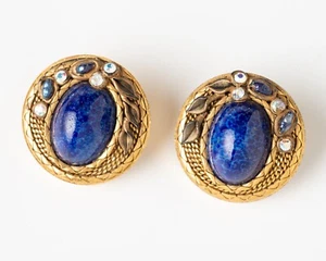 Vintage Marena Handmade in Germany Blue Stone Gold Tone Earrings - Picture 1 of 8