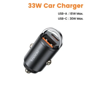 33W Mini Auto Ladegerät PD QC3.0 Schnellladen USB-C + USB-A, Zugring Universal - Bild 1 von 11