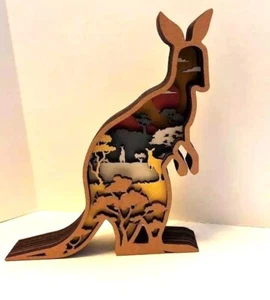 Kangaroo 3D Wooden Multilayer Shadowbox Standing Tabletop Figure Handcrafted - Picture 1 of 4