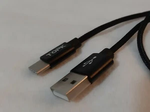 Topk High Quality Braided Type C USB Charger Cord Data Cable 4ft Black - Picture 1 of 2