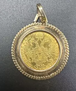1915 Austria .986/24k Gold Ducat Gold Pendant 7.55 Grams Franz Josef I KM #2267 - Picture 1 of 5