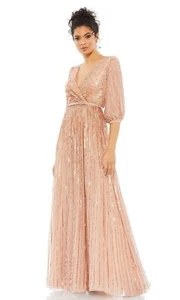 Vestido Mac Duggal Albaricoque Cobre Lentejuelas Sobrepelliz Línea A Talla 16 $598 - Imagen 1 de 3