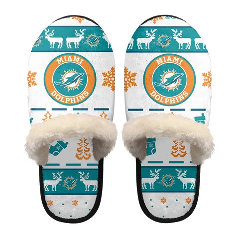 Miami Dolphins Christmas Plush Slippers Warm Soft Non-Slip House Slippers Gift Cover