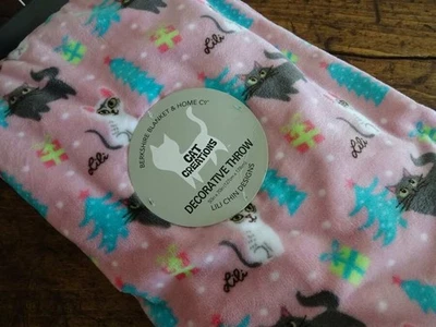 BERKSHIRE BLANKET PINK Kitty CAT CHRISTMAS Fleece THROW BLANKET By Lili Chin - Image 1 of 4