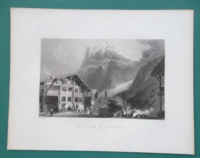 SUIZA Pueblo de Grindelwald Jungfrau - Impresión de 1838 por Bartlett Foto 1 de 2