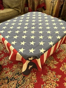 Patriotic Tablecloth Square 60x60 Inches Red White Blue Stars Cotton - Picture 1 of 8