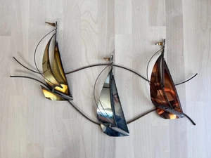 Scultura da parete in metallo Curtis Jere yacht barche da corsa vintage firmata - Foto 1 di 9