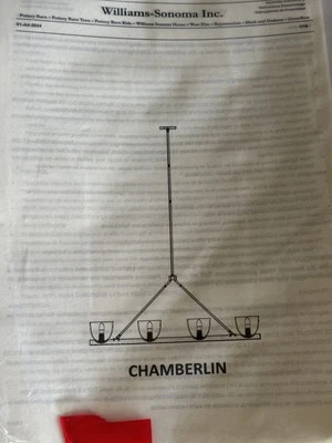 NIB Pottery Barn Chamberlin Tumbled Brass 4-Light Linear Metal Pendant Gold - Image 1 of 4