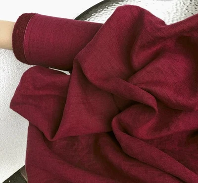 Cherry Vintage Red Linen Fabric by the Yard | Medium Weight Cloth - Image 1 of 4