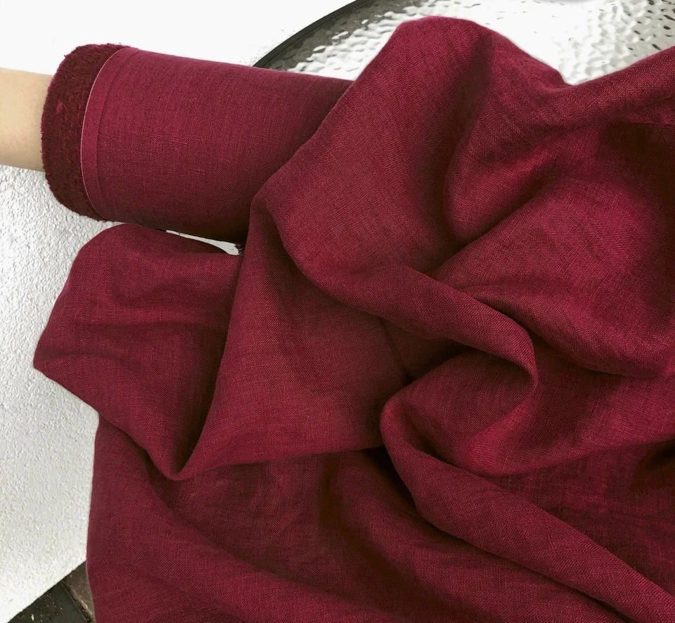 Cherry Vintage Red Linen Fabric by the Yard | Medium Weight Cloth - Image 1 of 4