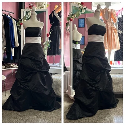 Vintage Y2K 2000s Strapless Formal Prom Evening Dress Black White A Line S/M - Image 1 of 4