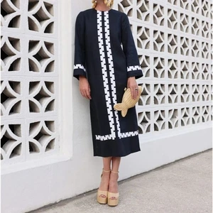 NWT Tuckernuck Atlantic-Pacific Embroidered Hartman Maxi Midi Dress Blue Medium - Picture 1 of 11