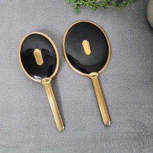 Juego de tocador vintage Art Deco oro negro espejo de mano y cepillo 2 piezas - Imagen 1 de 8