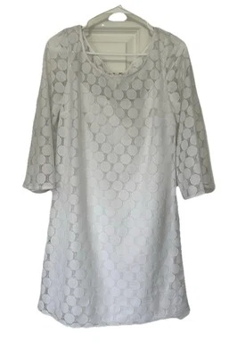 Muse 白色波点连衣裙 10 码全新带标签 3/4 长袖鸡尾酒会礼服 — 第 1/4 张图片