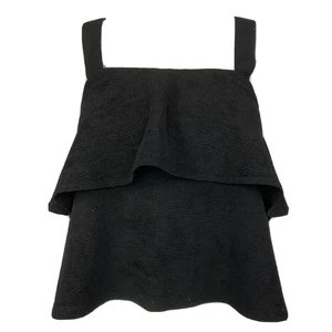 Camisa Madewell para mujer XS negra sin mangas elástica acanalada tejida con volantes en capas espalda cruzada - Imagen 1 de 9