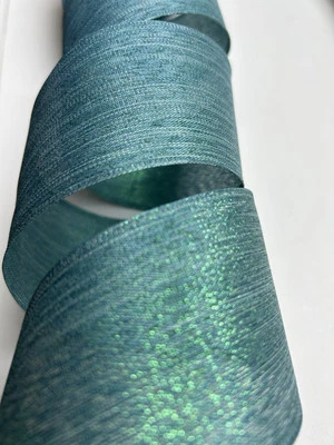 1OYd Turquoise Blue Ribbon 2.5" Wired Edge Semi Sheer Slight Sheen - Image 1 of 4