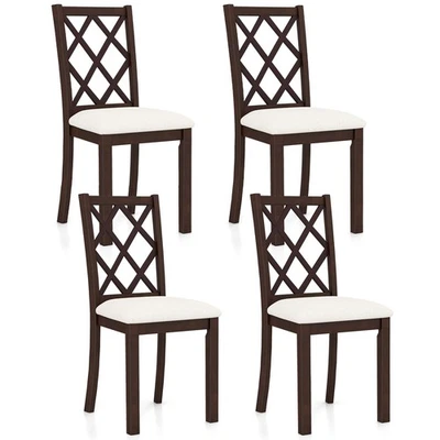 Set of 4 Dining Chairs Wood Kitchen Side Chair w/Inclined Backrest Cherry Brown - Image 1 of 4