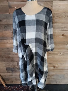 Tulip Checkered Dress Tunic Wmn's Sz. XL 100% Cotton Pocket Lagenlook Black Wht. - Picture 1 of 21