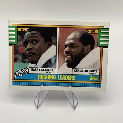 1990 Topps 1989 Rushing Leaders (Barry Sanders / Christian Okoye) #28 HOF GOAT! - Image 1 of 2